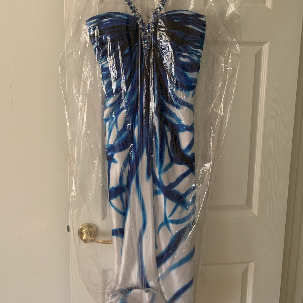 Blue and white prom gown